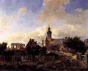 Jan van der Heyden Street before Haarlem Tower oil painting artist